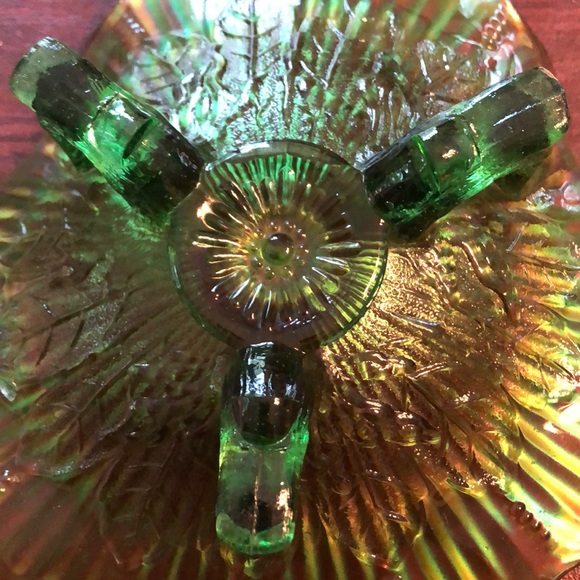 Carnival Glass Antique Bowl 8”wide by 8”long by 3”high Multicolored;Green Bottom - Picture 5 of 12